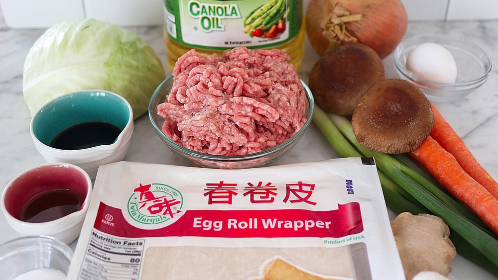 The ingredients needed for egg rolls