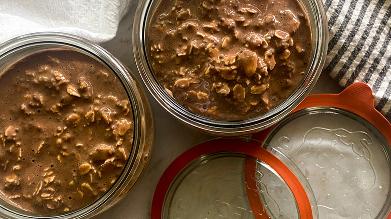 two containers with chocolate oatmeal