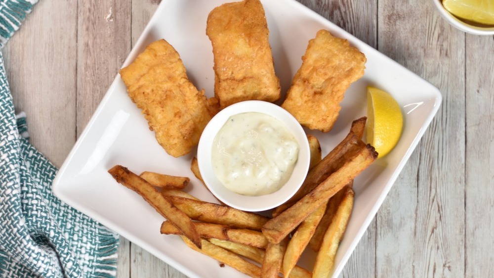 homemade fish and chips with sauce