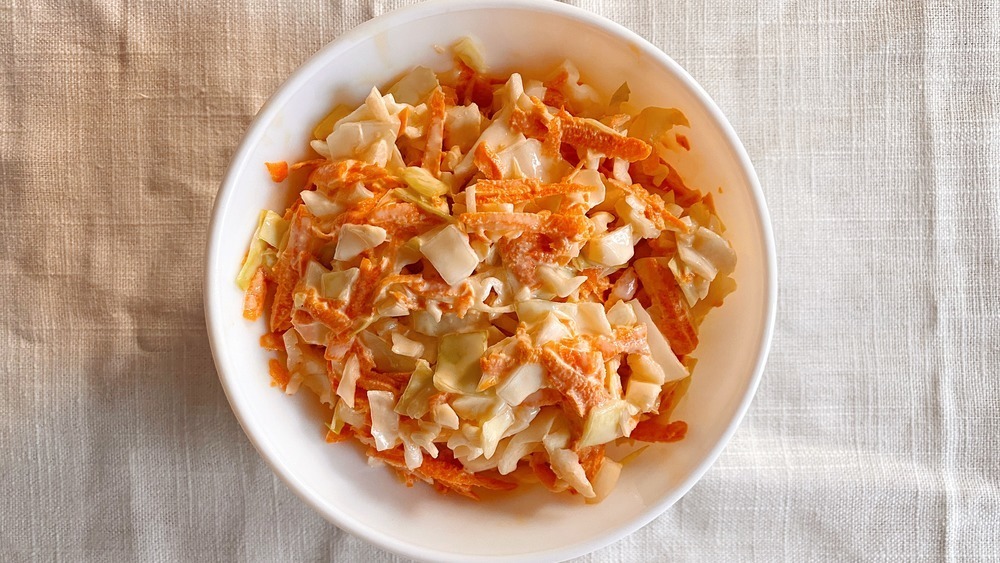 Coleslaw in white bowl