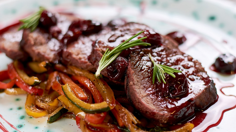 steak with cherry bbq sauce