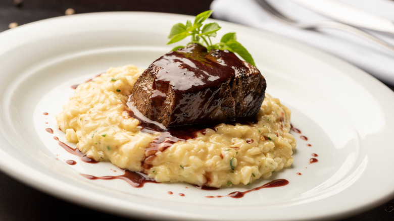 Steak with red wine sauce