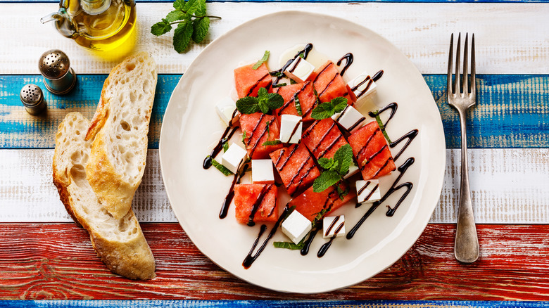 watermelon salad with balsamic drizzle