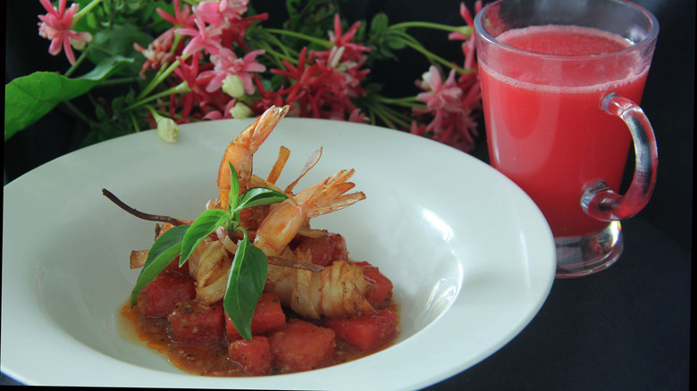 watermelon curry in white bowl 