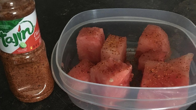 tajin with watermelon in container