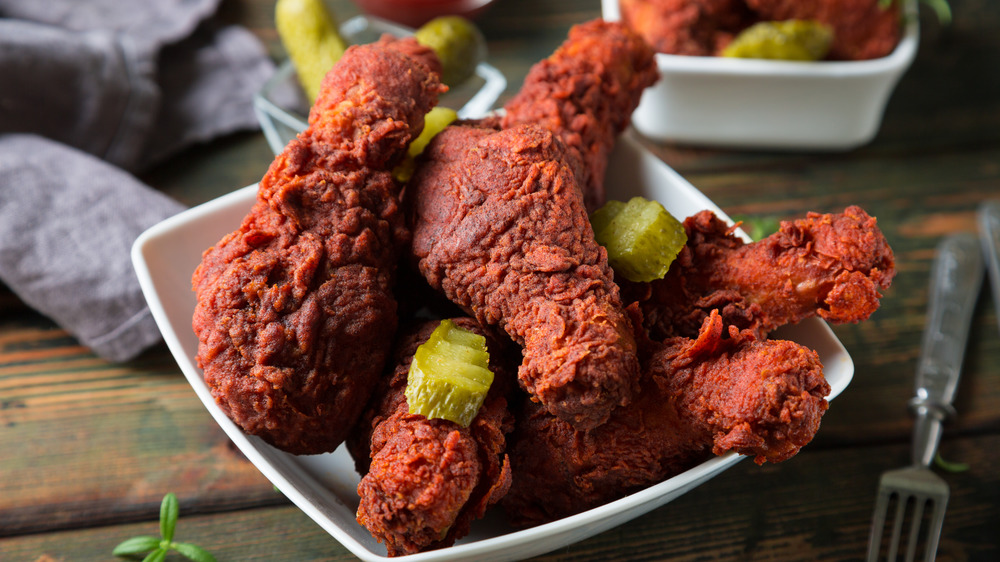 Nashville hot chicken with pickles