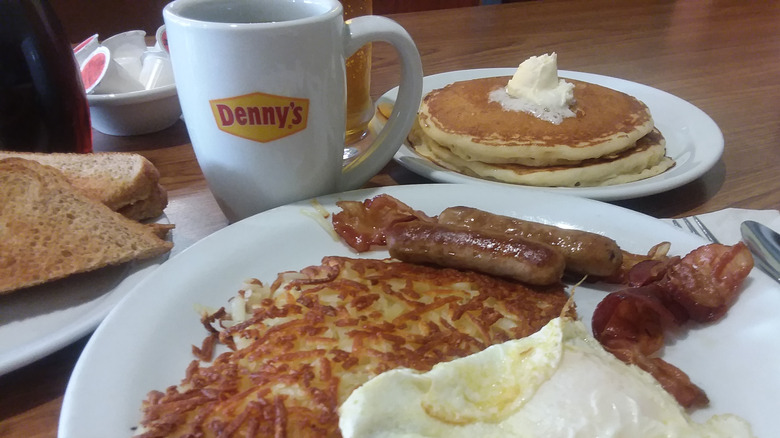 Denny's coffee hash browns pancakes