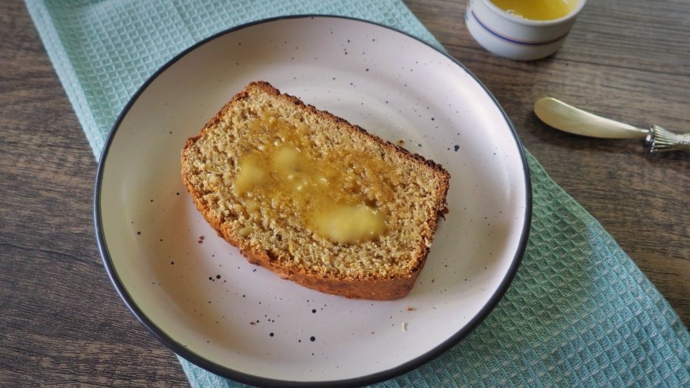 Slice of buttered banana bread