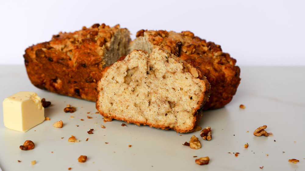 Sliced banana bread with walnuts