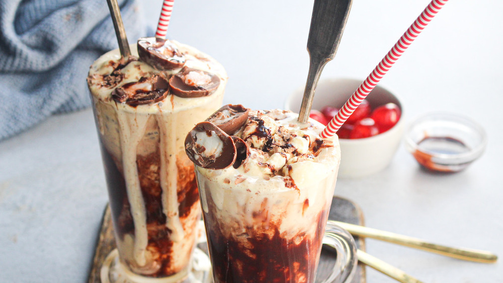 Cadbury creme egg milkshake in glass