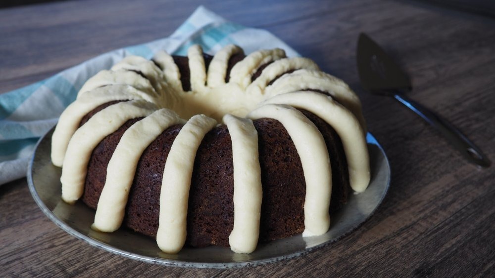 Bundt cake covered in icing