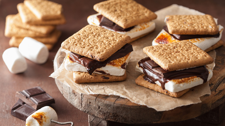 s'mores on wooden board