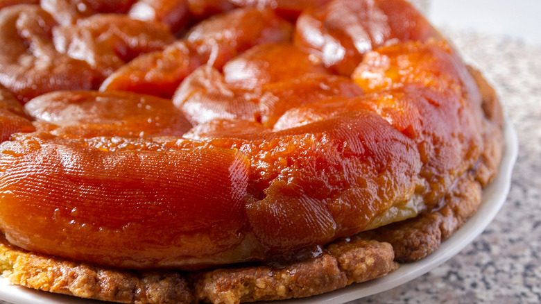 tarte tatin on white plate