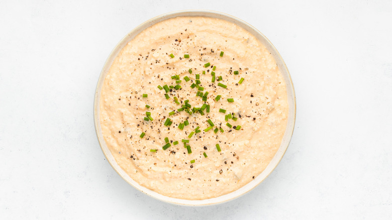 deviled egg dip in bowl