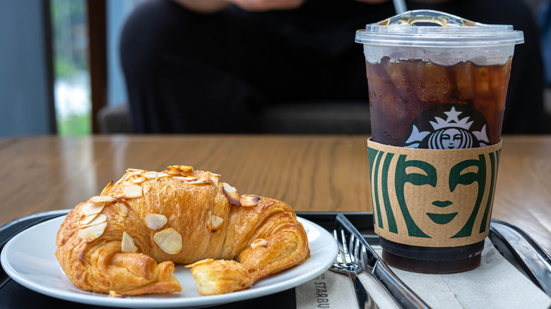 Starbucks almond croissant and drink