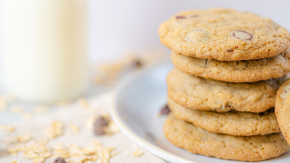 A stack of oatmeal chocolate chip cookies