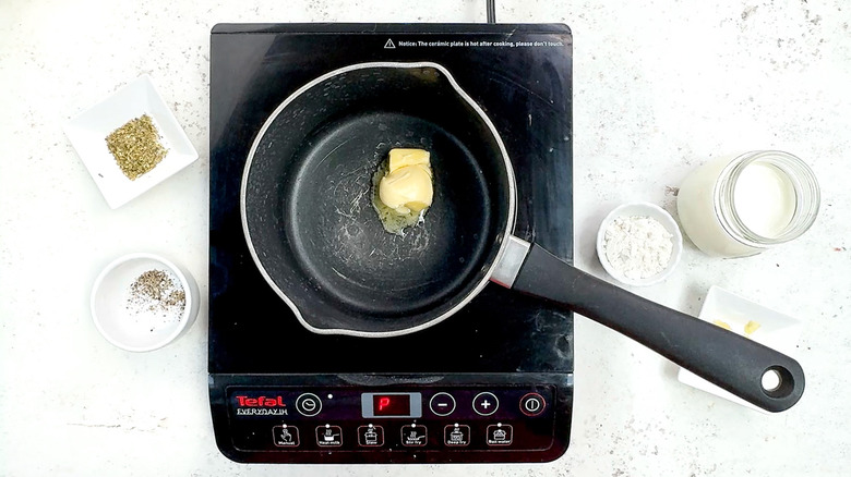 butter melting in saucepan