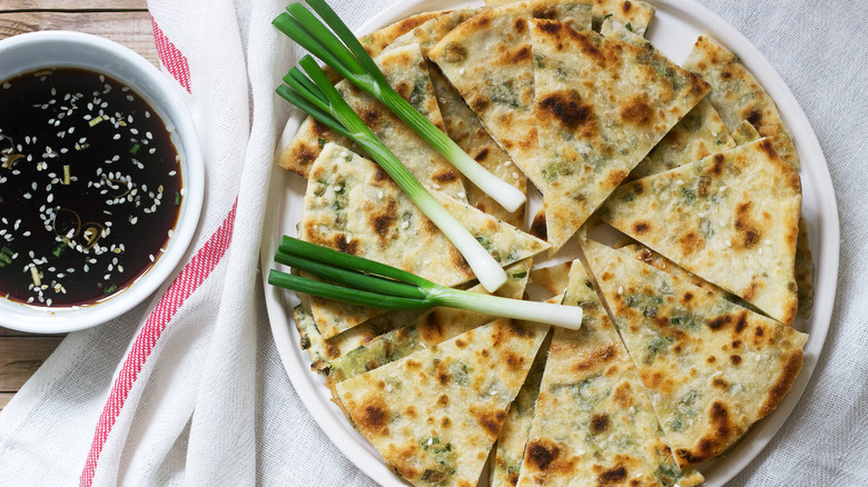 Scallion pancakes and green onions.