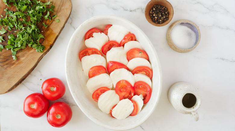 mozzarella and tomatoes in dish