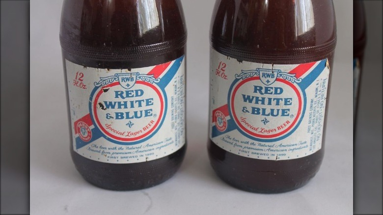 red, white, and blue bottles