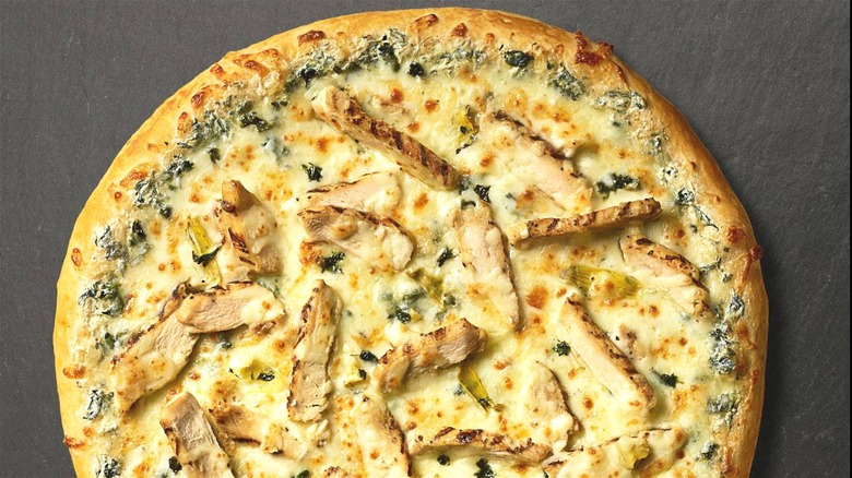 Casey's spinach, artichoke, and chicken pizza