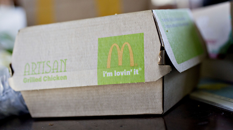 McDonald's grilled chicken sandwich box on table