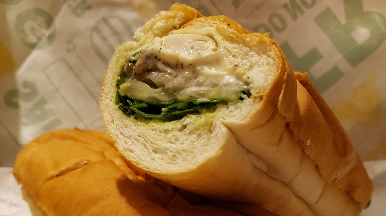 Subway chicken breast sandwich halves stacked