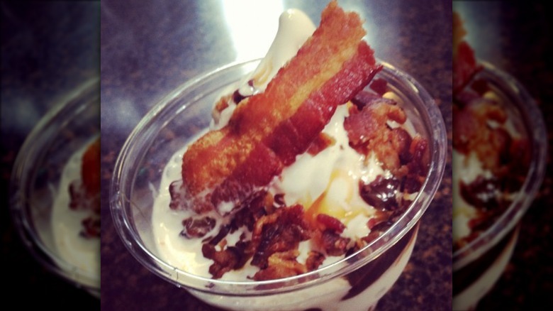 Ice cream sundae with bacon