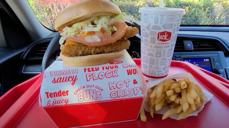 Fish sandwich with fries and drink