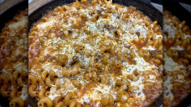 Hamburger Helper Lasagne in skillet