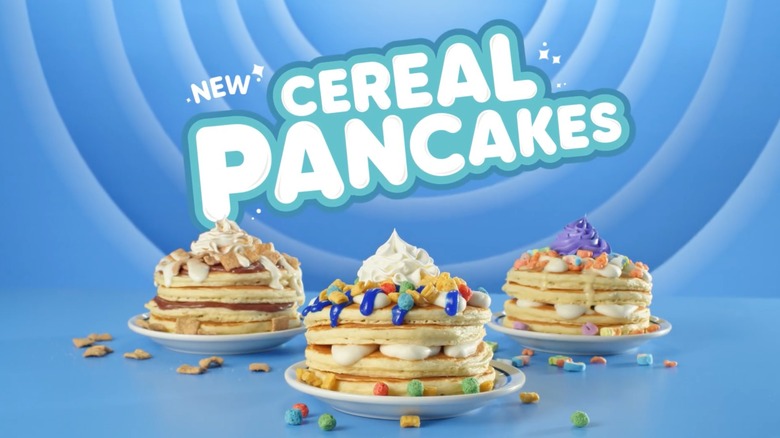 Three stacks of cereal pancakes