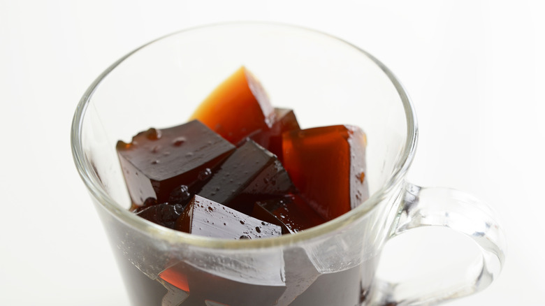 coffee jello in a clear mug