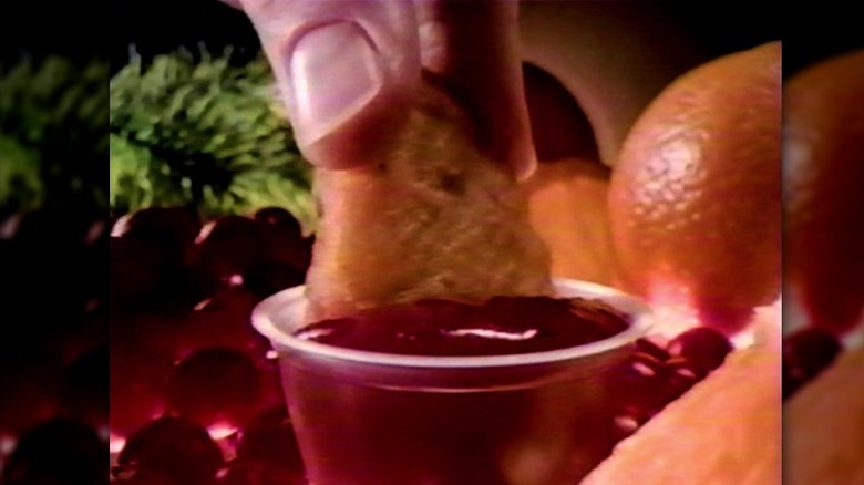 McNugget dipped in Cranberry-Orange sauce