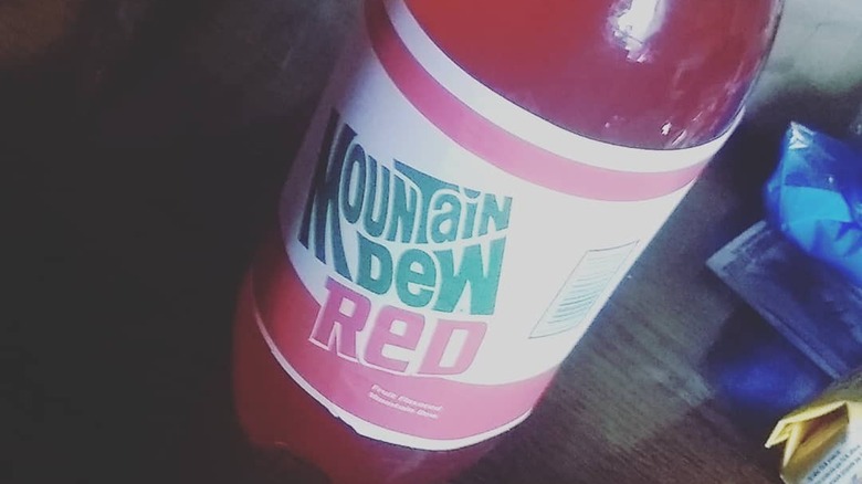 A bottle of Mountain Dew Red