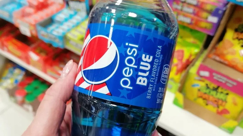 A bottle of Pepsi Blue