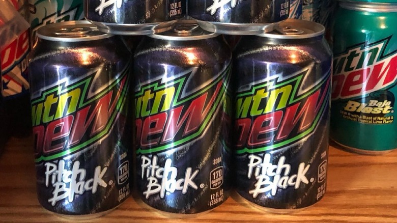 Cans of Mountain Dew Pitch Black