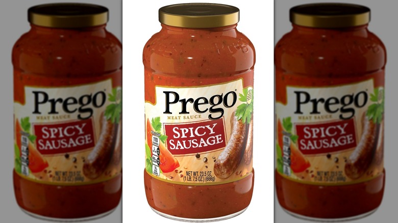 Jar of Prego spicy sausage