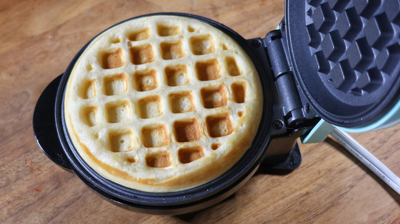 cooked waffle in waffle iron