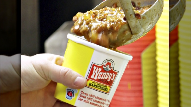 Chili ladled into cup at Wendy's