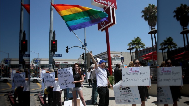 Protesters rally outside Chick-Fil-A location