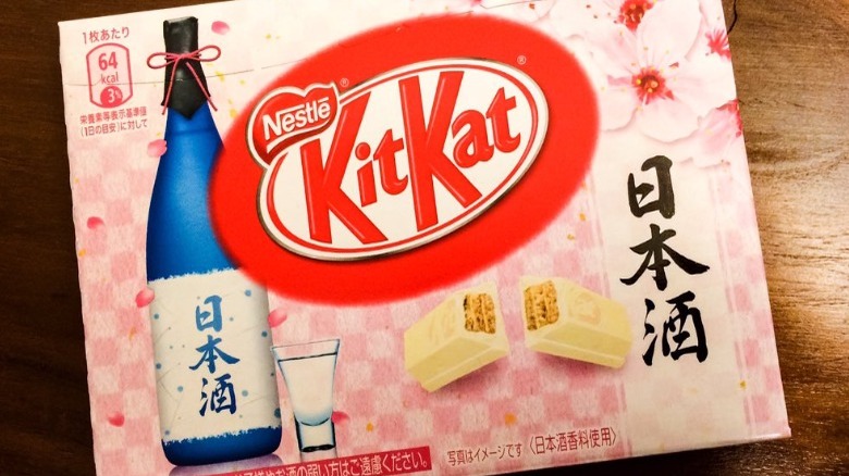 White chocolate Kit Kat flavored with Japanese sake