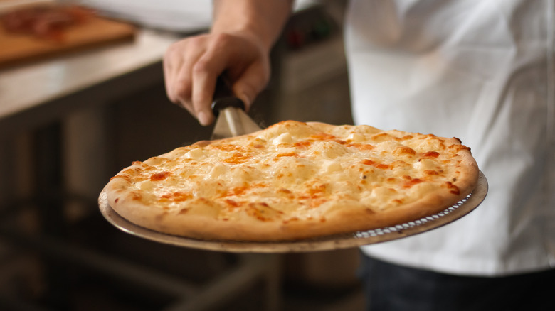 pizza on a pizza peel