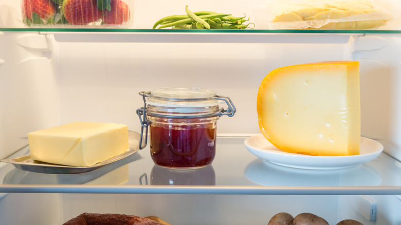 homemade jam jar in fridge 