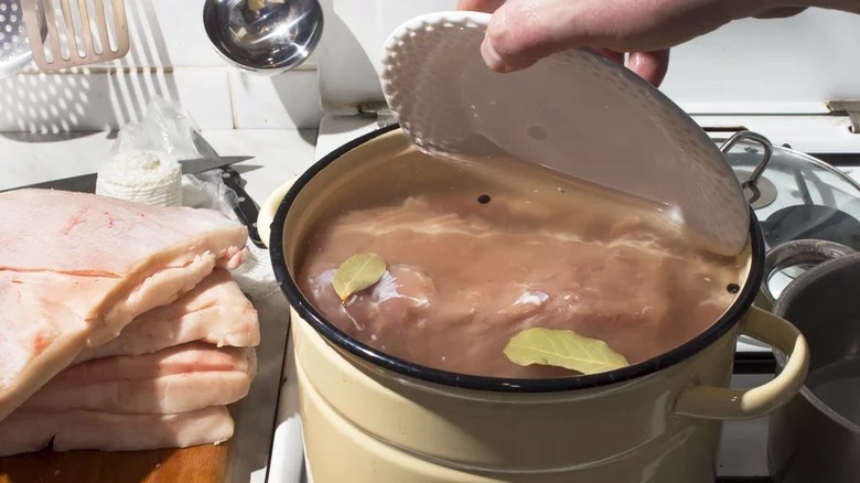 Pot boiling corned beef