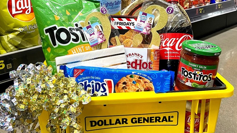 Dollar General shopping basket with food