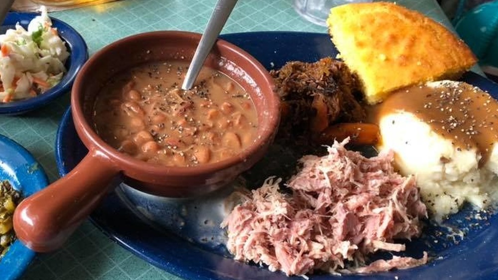 baked beans and pulled ham 