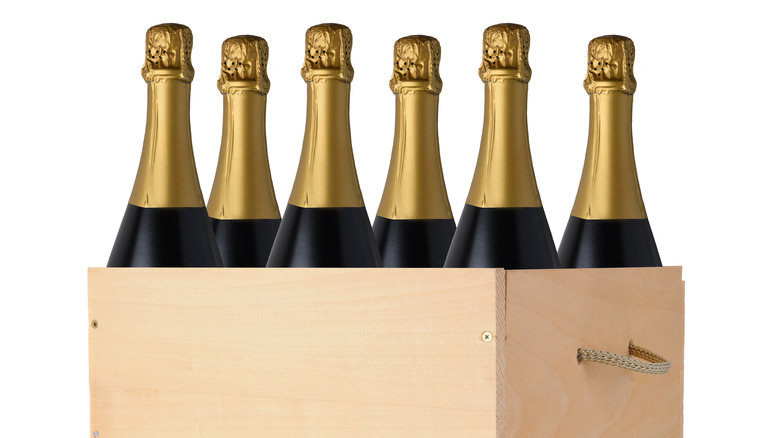 Bottles of Champagne in a crate
