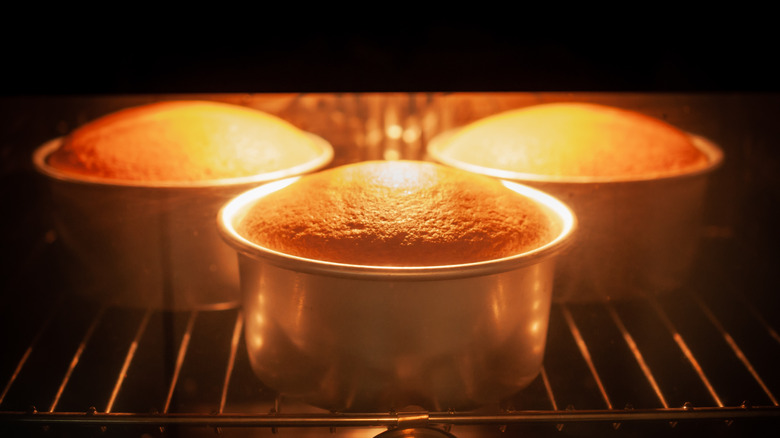 Cakes baking in oven