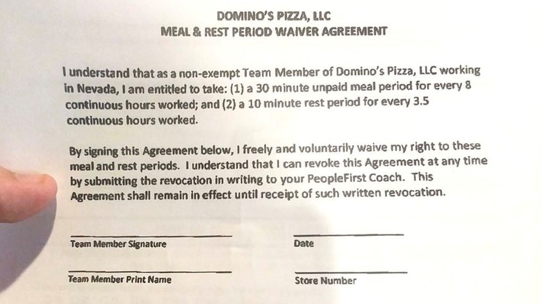 Domino's labor waiver