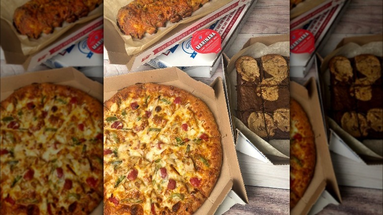 Taco pizza, marble brownie, cheesy bread